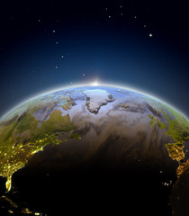 North Atlantic from space during sunrise