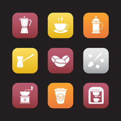 Coffee flat design icons set