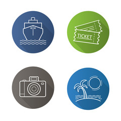 Travel and tourism. Flat linear long shadow icons set