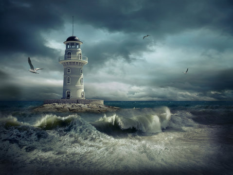 Lighthouse on the sea under sky