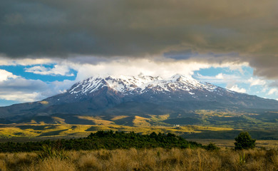 Obraz premium Mount Ruapehu under the clouds, New Zealand