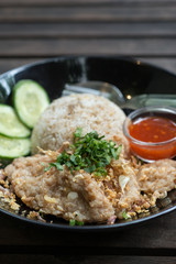 fried pork with fried rice and garlic