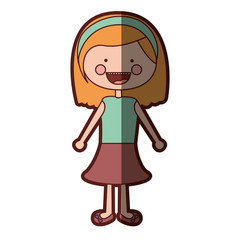 color silhouette shading smile expression cartoon blonded hair girl with shirt and skirt vector illustration
