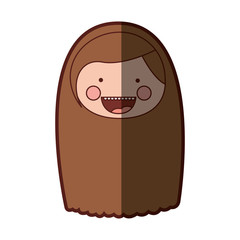 color silhouette shading smile expression cartoon front face girl with brown long hair vector illustration