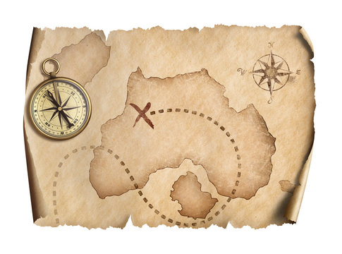 Fototapeta old world map with compass isolated 3d illustration