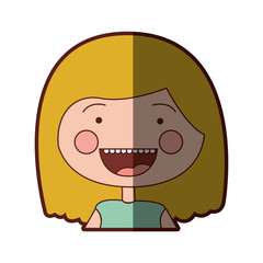 color silhouette shading smile expression cartoon half body girl with short blond hair vector illustration