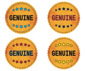 GENUINE text, on round wavy border vintage, stamp badge.