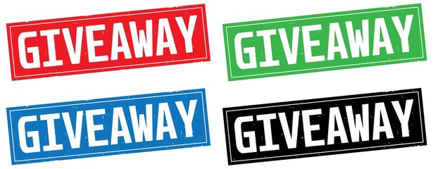 GIVEAWAY text, on rectangle stamp sign.