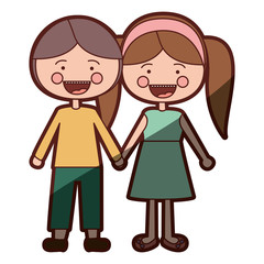 color silhouette shading smile expression cartoon guy and girl pigtails hairstyle with taken hands vector illustration