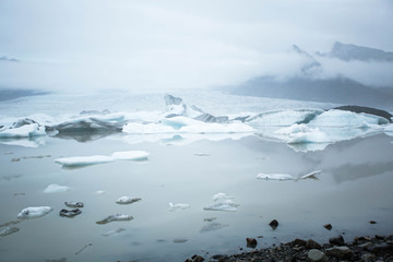 The ice floating in the ocean. Iceland, Fjallsarlon glacier lagoon.