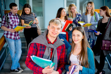 University students on a stairway