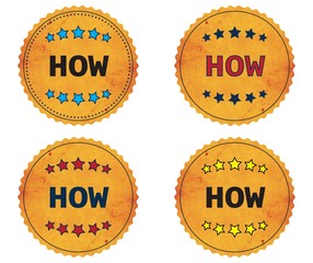 HOW text, on round wavy border vintage, stamp badge.