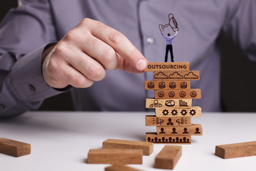 The concept of technology, the Internet and the network. Businessman shows a working model of...