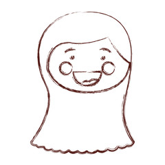 blurred contour shading smile expression cartoon front face woman with long straight hairstyle vector illustration