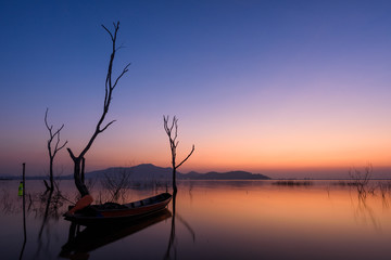Fototapeta na wymiar Silhouette sunset, Chon Buri, Bang Phra reservoir