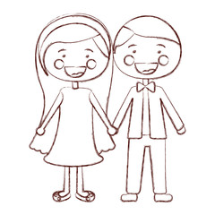 Obraz na płótnie Canvas blurred contour shading smile expression cartoon couple in suit formal with taken hands vector illustration