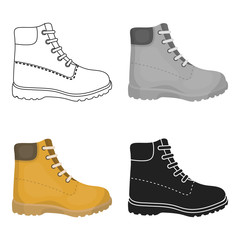 Hiking boots icon in cartoon style isolated on white background. Shoes symbol stock vector illustration. - 145955798