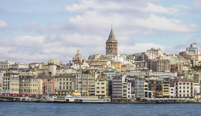 Fototapeta premium Panorama of Istanbul, Turkey with Galata Tower at center.