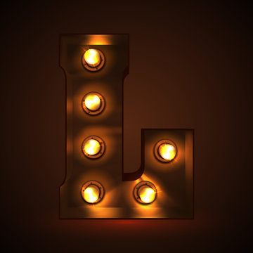 Retro light bulb font. Metallic letter L