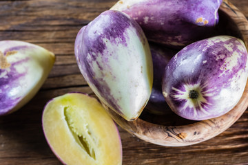 South American Fruit sweet cucumber. Pepino dusle or pepino melon