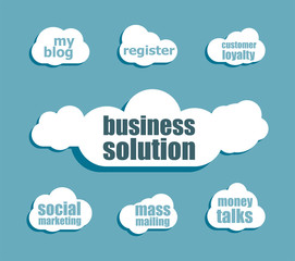 words business solution. Management concept . Design with abstract speech bubble set