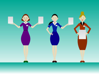 Vector girls holding banners on green background