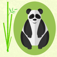 Vector cute panda and bamboo on green background