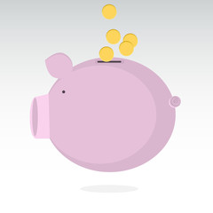Piggy bank vector illustration with coins