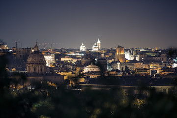 Fototapeta na wymiar Night view over Rome taken from the top of Gianicolo hill.