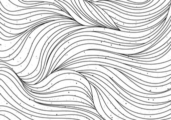 Black and white smooth wave pattern. Curly hair, or sea, ocean motif, abstract background. Perfect for coloring book, or graphic design. Vector illustration.