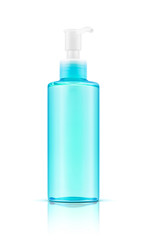 blank packaging transparent blue cosmetic pump bottle isolated on white background