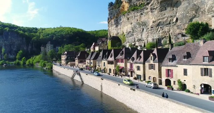Aerial view of la Roque Gageac labelled the Most beautiful villages of France.
