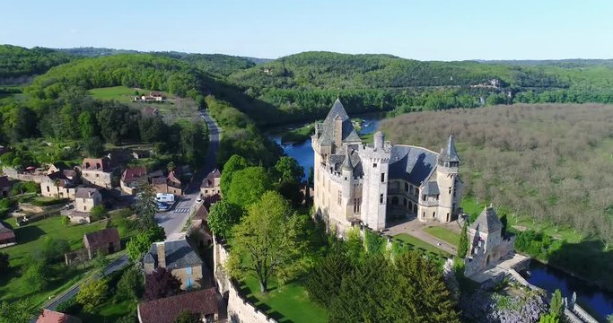 Aerial view of Chateau de Montfort, Dordogne, France