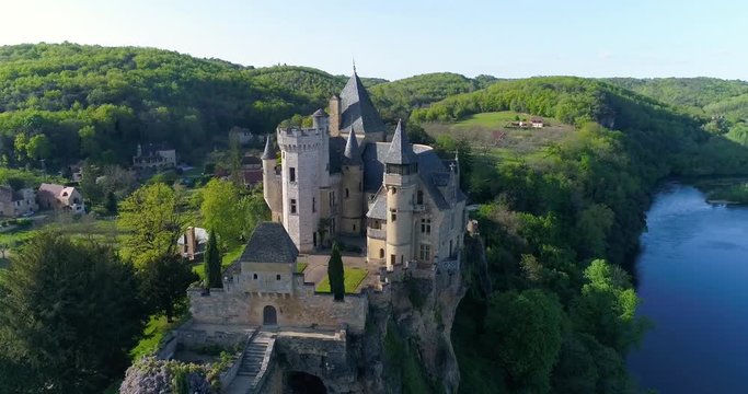 Aerial view of Chateau de Montfort, Dordogne, France