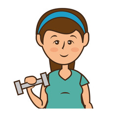 woman lifting dumbbells,  cartoon icon over white background. fitness lifestyle concept. colorful design. vector illustration