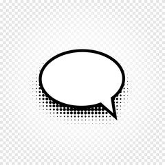 Isolated abstract black and white color comic speech balloon icon on checkered background, dialogue box sign, dialog frame vector illustration