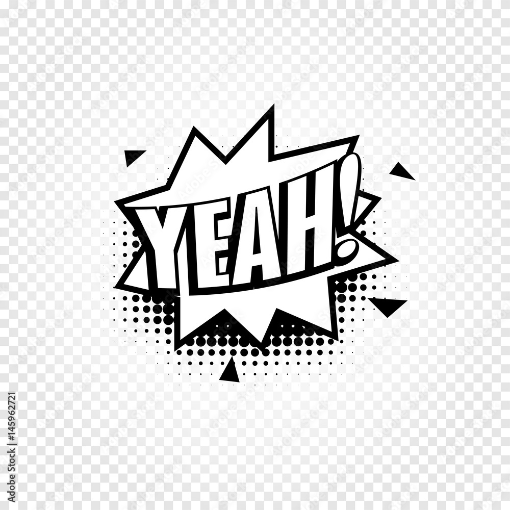 Poster isolated abstract black and white color comics speech balloon icon on checkered background, dialogue