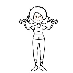 woman lifting dumbbells,  cartoon icon over white background. fitness lifestyle concept. colorful design. vector illustration