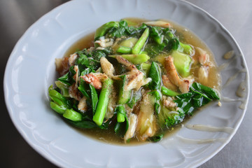 Noodles in Thick Gravy with crab, Thai Style food called "Rad Na"