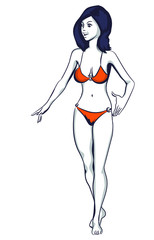 Woman bikini walked. Vector image