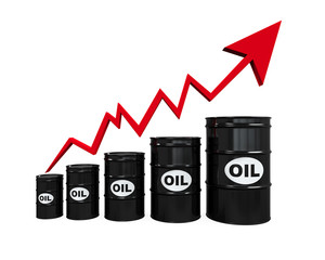 Oil Barrels with Red Arrow