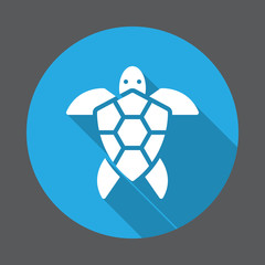 Sea turtle flat icon. Round colorful button, circular vector sign with long shadow effect. Flat style design