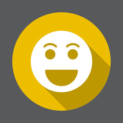 Grinning face, Happy smile emoji flat icon. Round colorful button, circular vector sign with long shadow effect. Flat style design