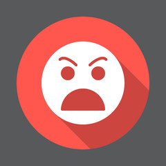 Fototapeta premium Grimacing angry face flat icon. Round colorful button, circular vector sign with long shadow effect. Flat style design