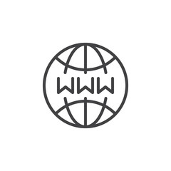 Www, internet globe line icon, outline vector sign, linear style pictogram isolated on white. Symbol, logo illustration. Editable stroke. Pixel perfect