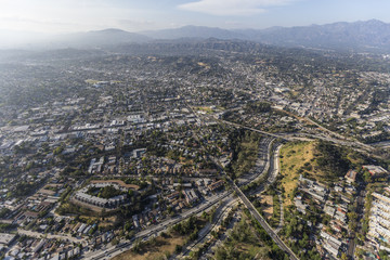 Aerial view of the Highland Park community in northeast Los Angeles, California.  