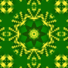 Mosaic, gold on green, symmetric figure, magic flower