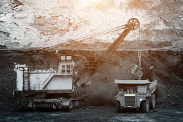 Fototapeta na wymiar big mining truck unload coal