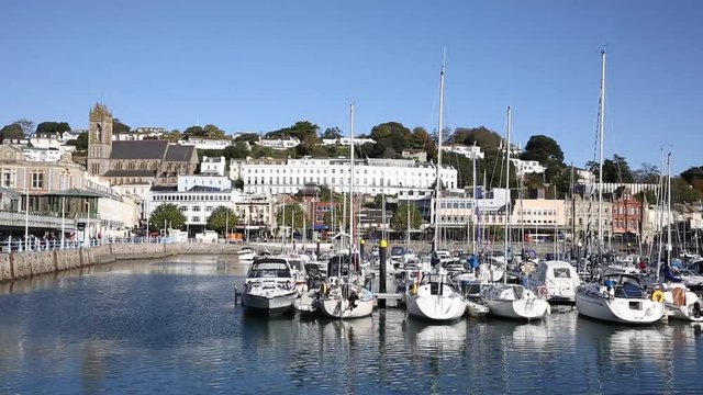 Torquay harbour Devon UK harbour with boats and yachts pan