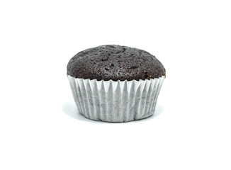 Chocolate banana cake with white background.